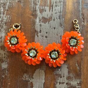 J.Crew Zinnia Neon Orange/ Cantaloupe Floral Bead and Crystal Bracelet VTG